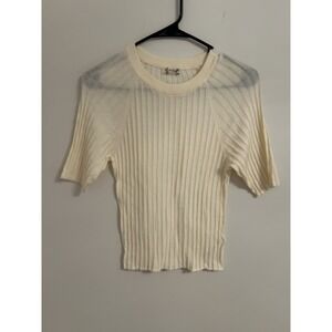 Intimately FP Free People Small White Ribbed Talk To Me Ruched Tee